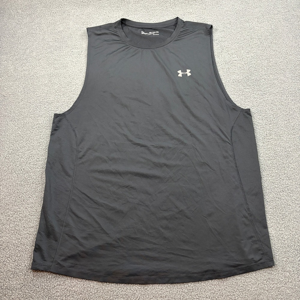Under Armour Tank Top Mens 2XL Black HeatGear Fitted Sleeveless Mesh Panels Logo